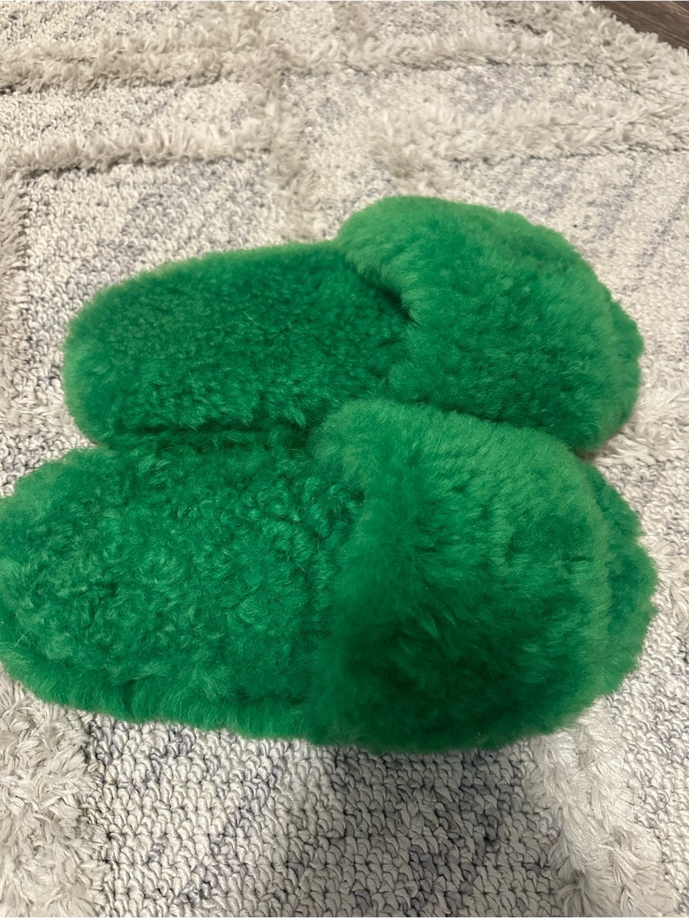 Bottega Veneta Plush Teddy Resort Slippers Green Fur